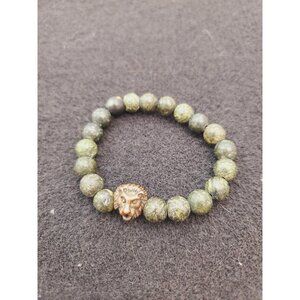 Lion Bracelet,Green Jasper Bracelet Beads,Prayer,Man,Good Luck,Mens